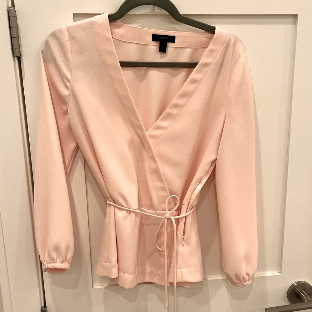 Blush Jcrew Silk Blouse with Waist Tie